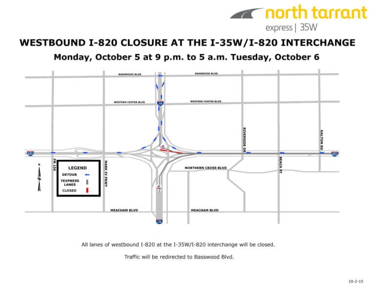 More I-35W/Loop 820 closures this week