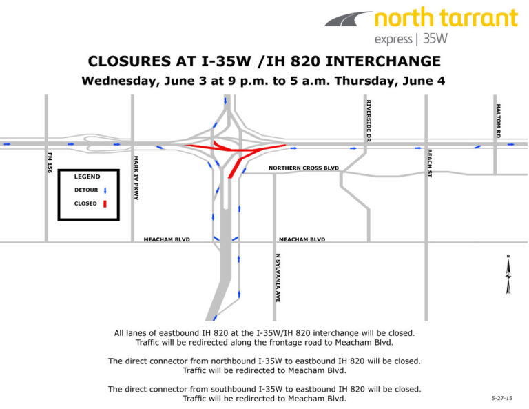 Closures announced this week for I-35W/Loop 820 interchange