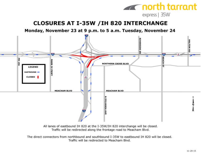 I-35W road closures announced for Monday night