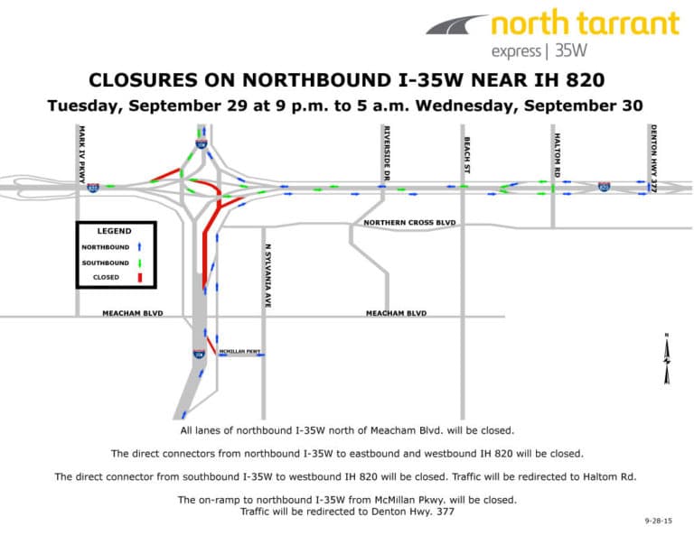 Overnight closures near I-35W/Loop 820 begin Tuesday