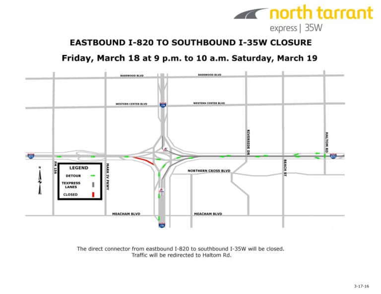 Weekend closures set for I-35W/Loop 820