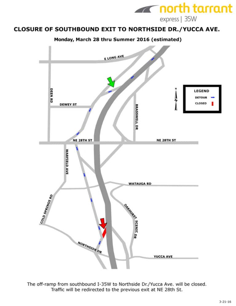 Extended closure begins March 28 for I-35W Northside-Yucca exit