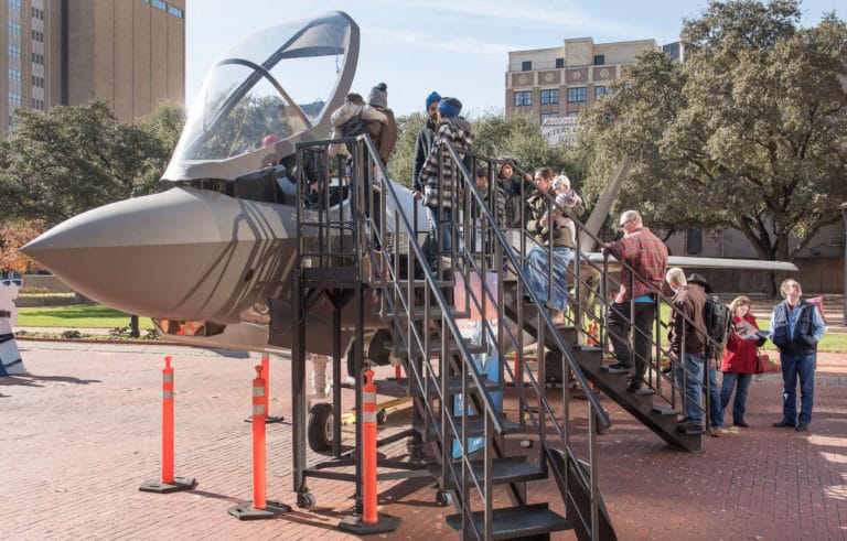 Santa, your sleigh is so slow. Fort Worth has an F-35 for kids to pose in