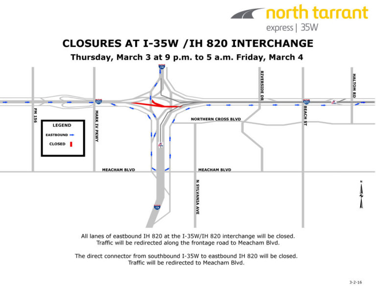 I-35W/Loop 820 closures set for Thursday night