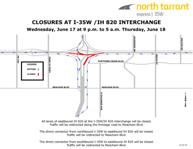 Closures announced this week for I-35W/Loop 820