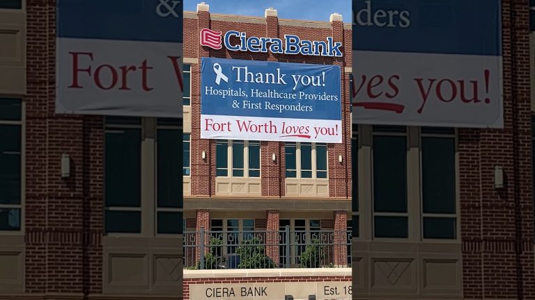 ‘Thank you’ banner at Fort Worth bank