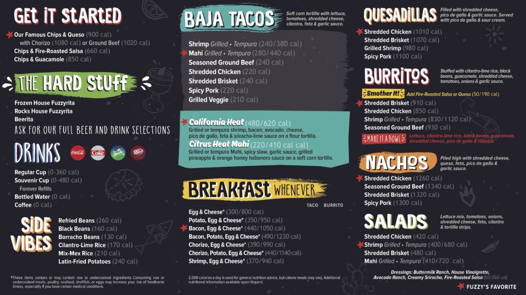 Fuzzy taco store menu