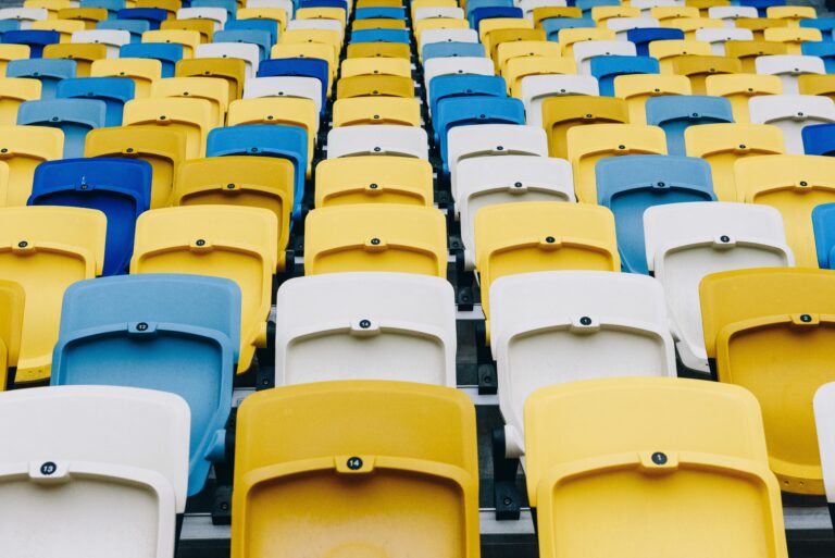Rows of numbered seats at a stadium or sports venue