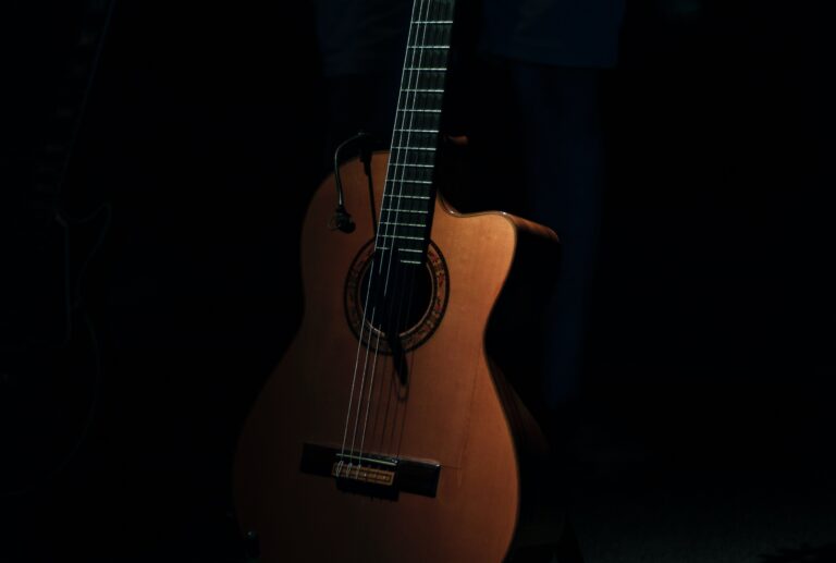 brown cutaway acoustic guitar